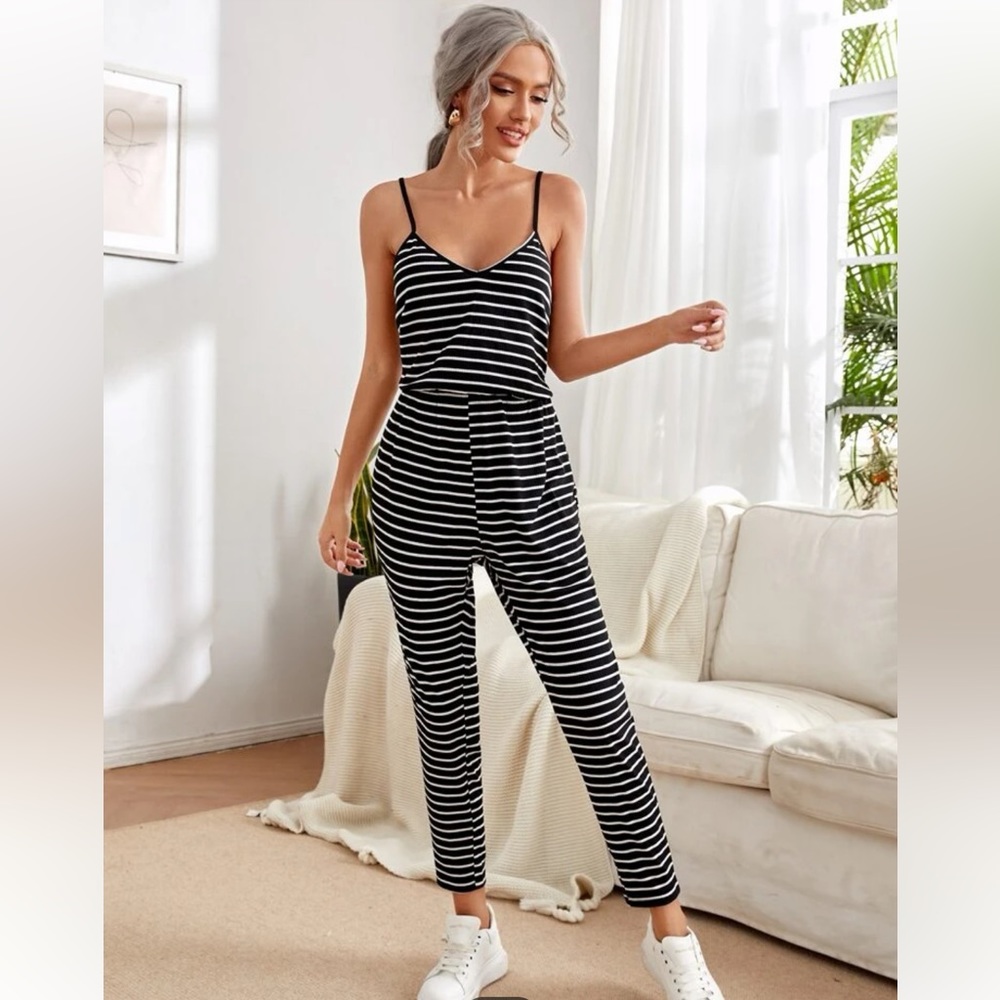 Striped print cami jumpsuit